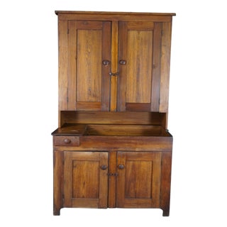 Late 19th Century Rare Primitive Antique American Farmhouse Oak Dry Sink Stepback Hutch Cupboard For Sale