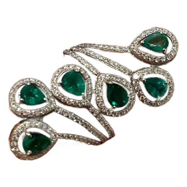 3 Ct Natural Zambian Emeralds and 1.2 Ct Diamond Ring in 14 karat White Gold For Sale