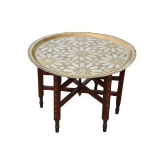 Moroccan Brass Tray Table with Geometric Motif For Sale