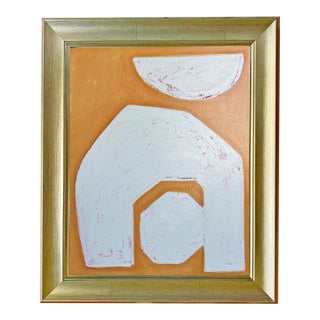 Original Abstract Geometric Painting in Brushed Gold Frame, Oil on Canvas, 21" H X 17" W by Tatiana Duperault For Sale