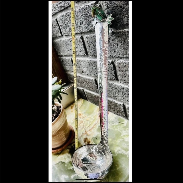 Vintage 90s Emilia Castillo Mexican Silver Plate Hammered Ladle Turquoise Parrot For Sale - Image 11 of 11