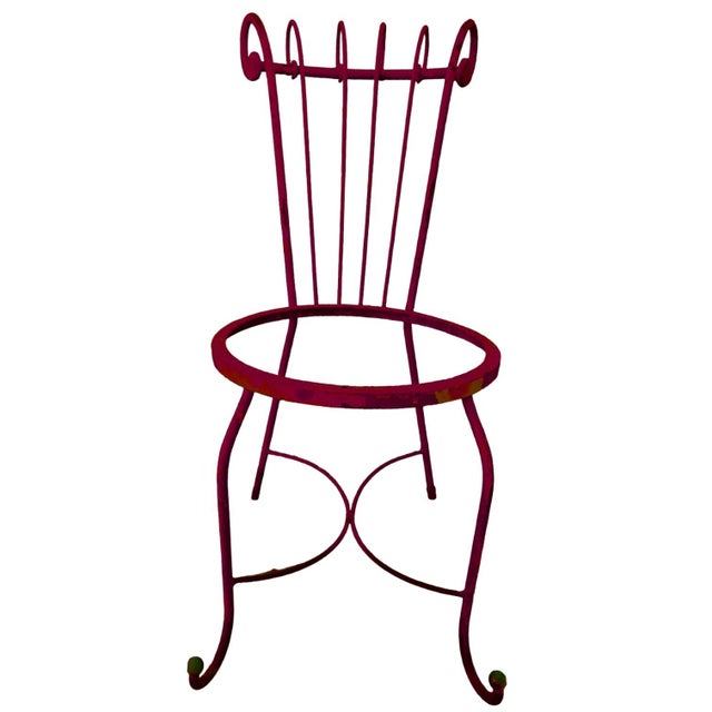 Metal 50s Mathieu Matégot Style Red Scroll Back Wrought Iron French Outdoor Patio Chair For Sale - Image 7 of 7