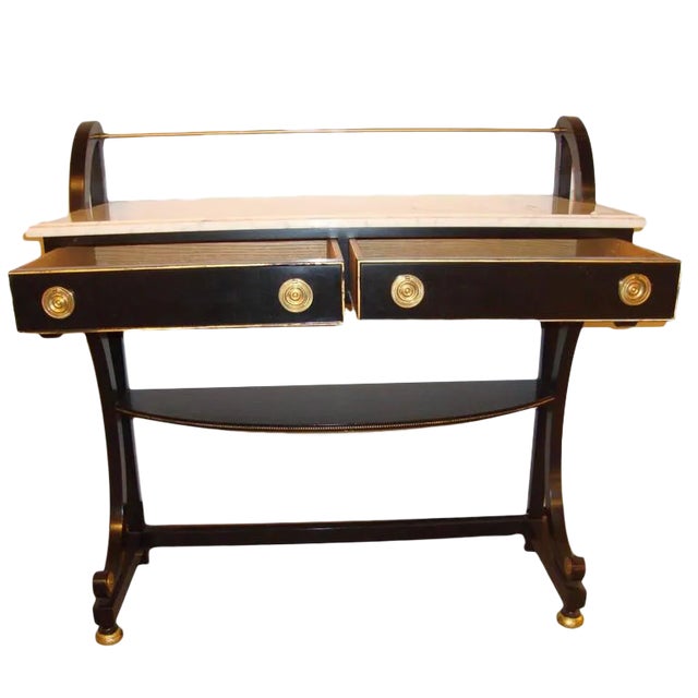Ebonized Marble-Top Desk Table For Sale