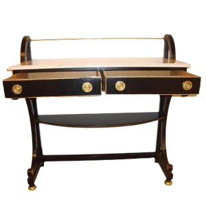 Ebonized Marble-Top Desk Table
