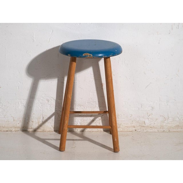 Antique Wooden Stool with Round Seat, Central Europe, 1950 For Sale - Image 6 of 7