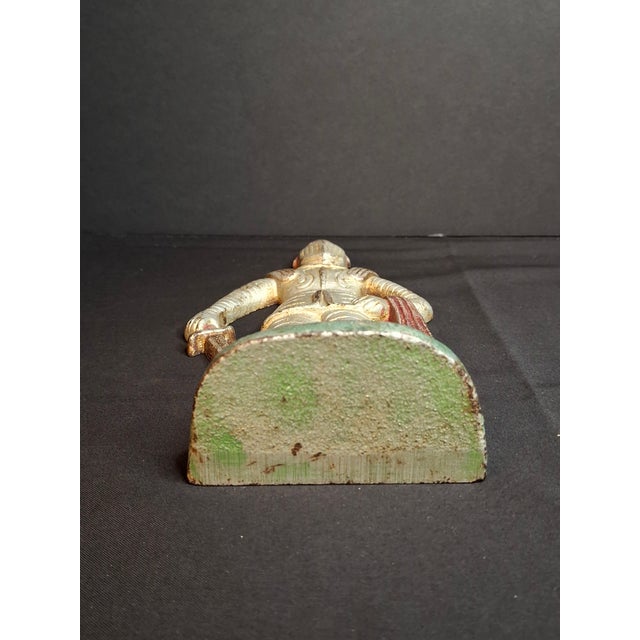 Antique Cast Iron Knight in Armor Doorstop Gold Red Paint 9" Figural Sentry For Sale - Image 14 of 14