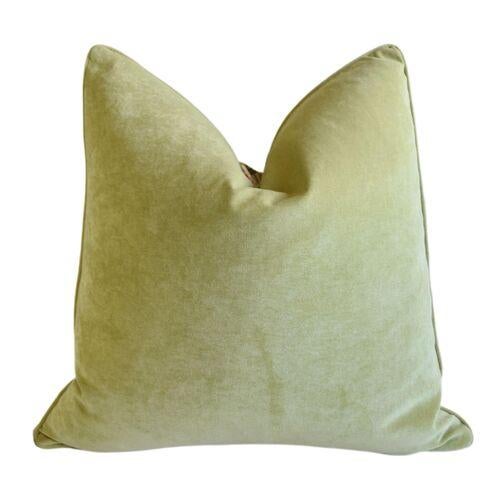 Colorful Botanical Floral Linen & Velvet Feather/Down Pillow For Sale - Image 4 of 5