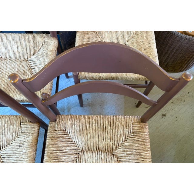 French Country Mid Century Dining Chairs With Rush Seats For Sale In New York - Image 6 of 9
