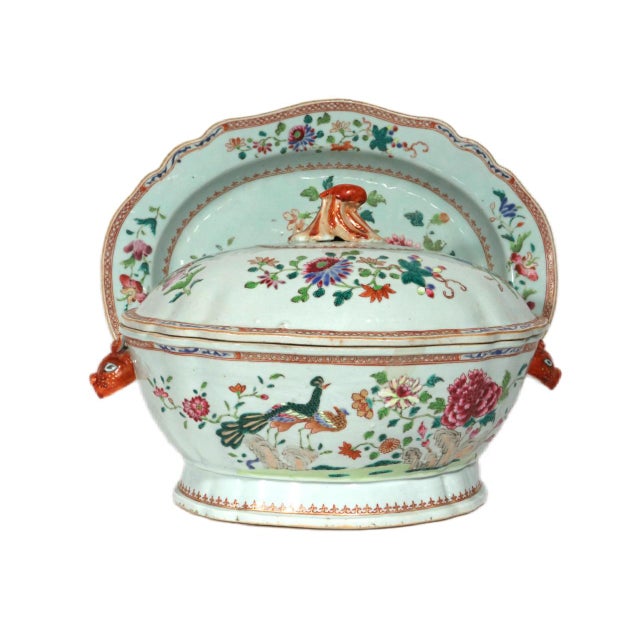 Imperial Opulence: A Chinese Export Porcelain "Double Peacock" Soup Tureen, Cover, and Stand Circa 1740–1760 This...