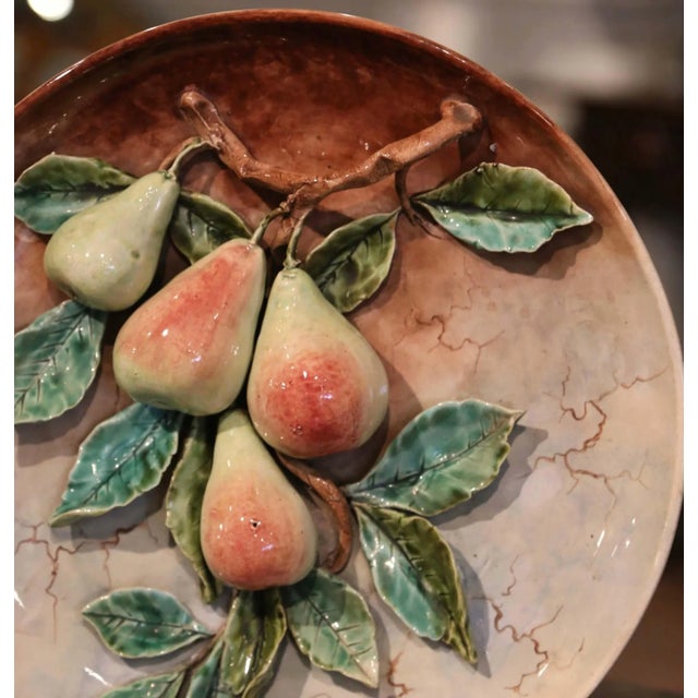 Pair of 19th Century French Hand Painted Ceramic Barbotine Fruit Wall Platters For Sale - Image 10 of 12