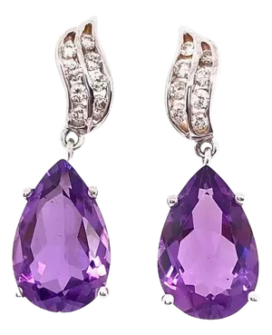 14 Karat Gold Earrings With Diamonds and Amethysts 0.50 Total Diamond Weight, A Pair