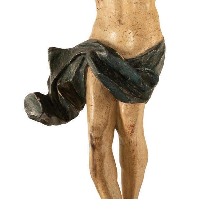 Antique German Baroque Carved Wooden Painted Corpus Christi Christ Statue 1600 For Sale - Image 10 of 12