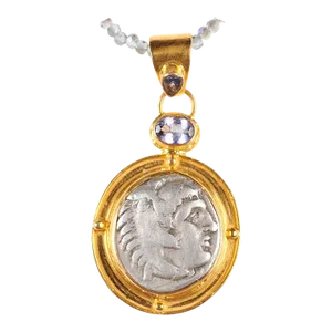 Antique Ancient Greek Coin & Tanzanite Pendant