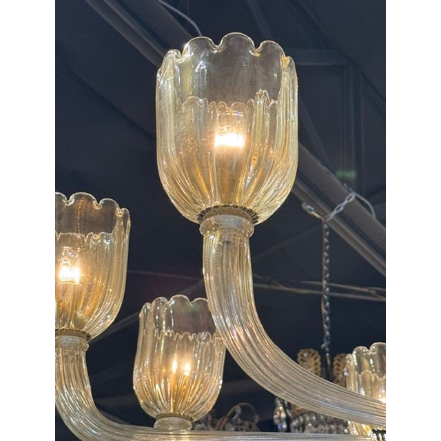Modernist Gold Murano Glass and Brass 8 Light Chandelier For Sale In Dallas - Image 6 of 7