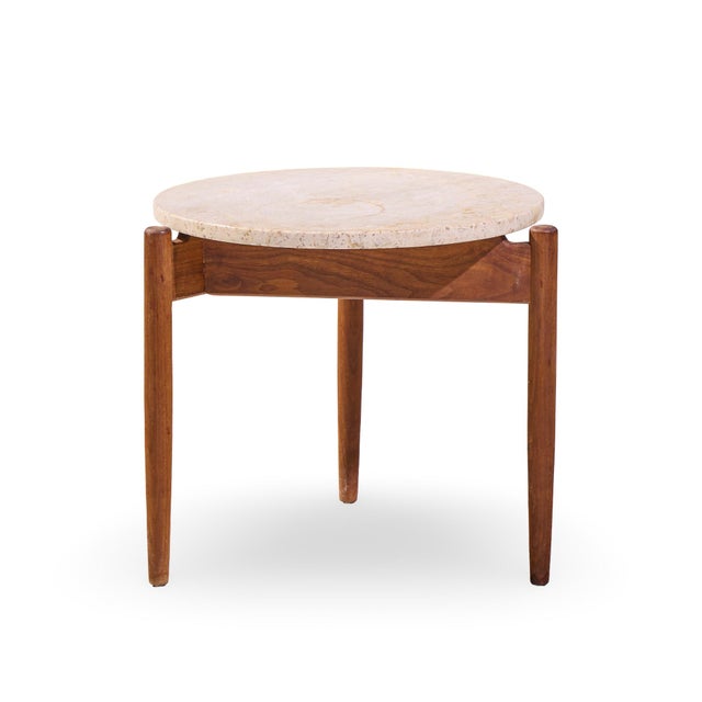 Jens Risom Mid Century Travertine Top Side End Table This side table measures: 19.75 wide x 19.75 deep x 17 inches high...