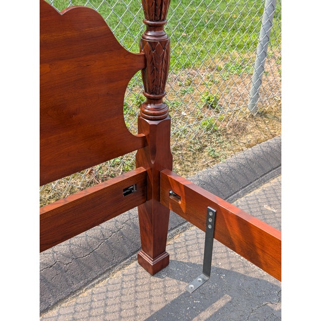 Vintage Statton Furniture Georgian Style Rice Carved Mahogany Queen Size Poster Bedframe For Sale - Image 9 of 12