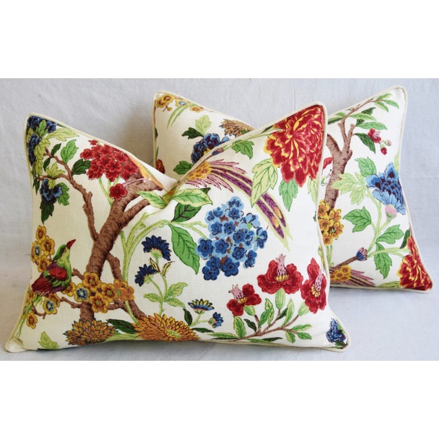 Blue Chinoiserie Bird & Floral Feather/Down Pillows 24" X 18" - Pair For Sale - Image 8 of 9