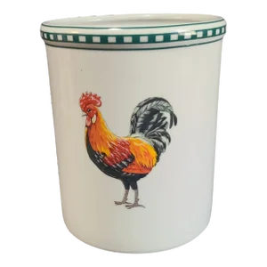 Late 20th Century Rooster White Stoneware Utensil Holder Crock by Bia Cordon Bleu