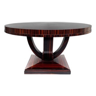 Late 20th Century Art Deco Macassar Ebony Round Dining Center Table, Beautifully Veneered Wood For Sale