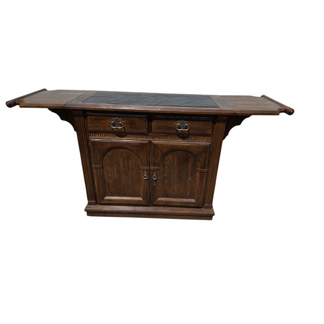 Ethan Allan Charter Oak Jacobean Sideboard Bar Console Server Liquor Cabinet For Sale - Image 9 of 18