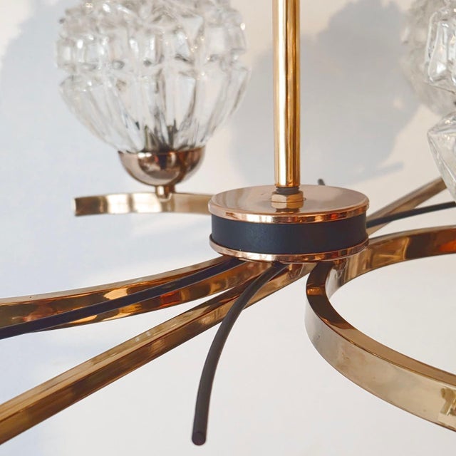 Vintage Pendant Light in Gilded Brass with Metal and Glass from Maison Arlus, 1950s For Sale - Image 6 of 17