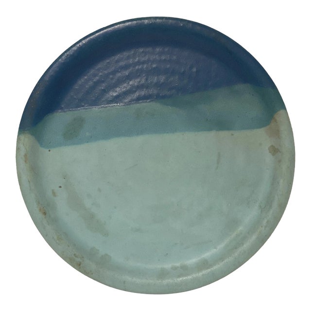 Vintage 1960s Blue Striped Ceramic Plate by Jt Abernathy For Sale