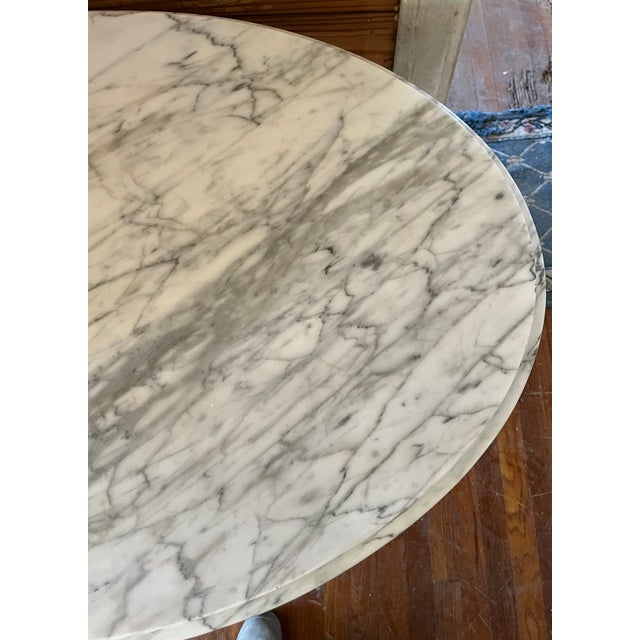 Mid 20th Century French Provincial Style Oval Marble-Top Center Table | Italian Marble | Carved Rose Garland Apron | Lyre Base For Sale In Houston - Image 6 of 14