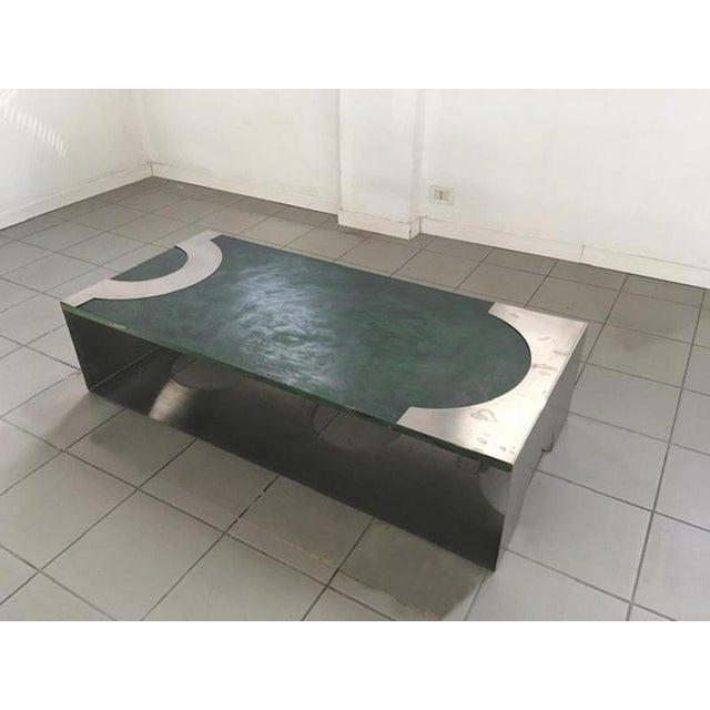 Post-Modern Green Patinated Wood and Stainless Steel Coffee Table, 1970s For Sale - Image 9 of 16