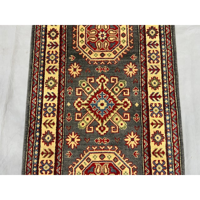 2000 - 2009 Charcoal Gray and Cream Kazak-Style Wool Runner Rug, 2'7" X 13'1" For Sale - Image 5 of 16