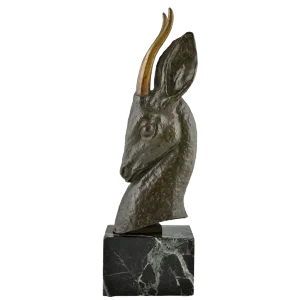 Georges Garreau, Art Deco Bust of a Deer, Bronze