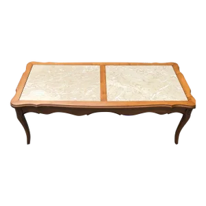 Mid 20th Century Vintage Hekman Furniture Coffee Table With Marble Inlay Top