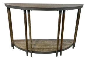 Industrial Modern Rustic Pine and Metal Demi-Lune Console Table