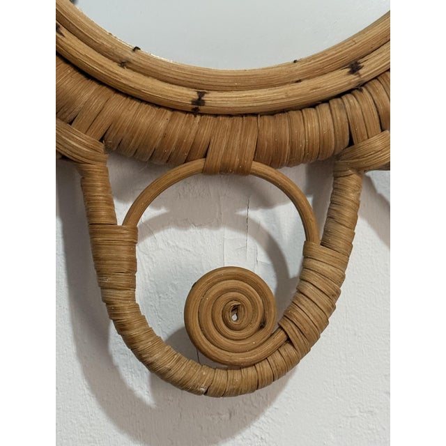 Wood Vintage French Oval Rattan Mirror, 1950s For Sale - Image 7 of 10