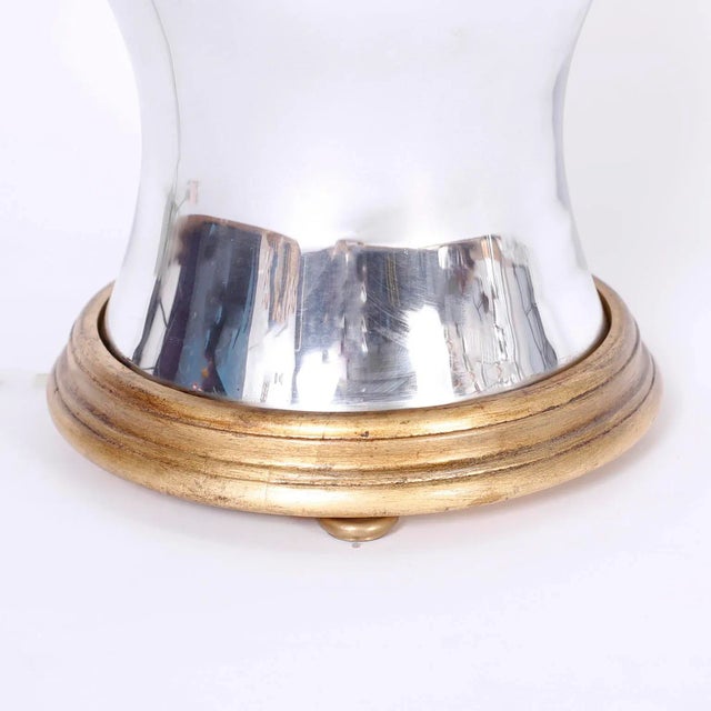 Modern Pair of Modern Mirrored and Gilt Wood Table Lamps For Sale - Image 3 of 5