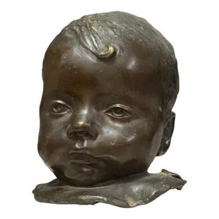 1960s Signed Mid-Century Modern Bronze Infant Bust on Marble Base For Sale