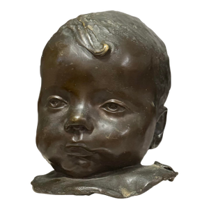 1960s Signed Mid-Century Modern Bronze Infant Bust on Marble Base