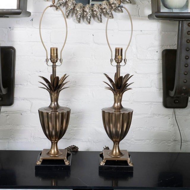 Metal Pair of brass pineapple table lamps by Frederick Cooper For Sale - Image 7 of 14