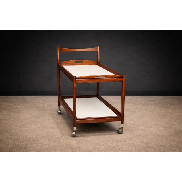 Wood Sergio Rodrigues Brazilian Rosewood Bar Cart With Removable Trays, 1960s For Sale - Image 7 of 12