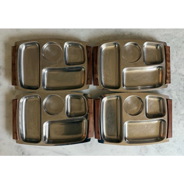 Mid 20th Century Set of 6 Vintage 1970s Stainless and Rosewood Trays For Sale - Image 5 of 9
