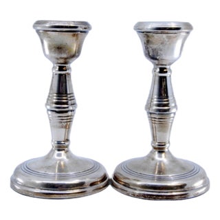 Silver Candlesticks on Circular Bases, Set of 2 For Sale