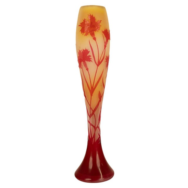 Antique French Art Nouveau Cameo Glass Soliflore Carnation Vase Emile Galle 1900 For Sale - Image 15 of 18