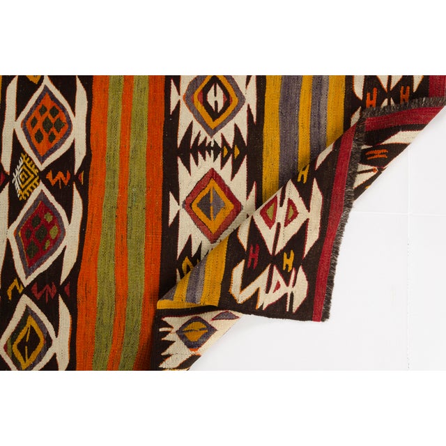 1950s Mid 20th Century Handwoven Geometric Medallion & Striped Tribal Rug For Sale - Image 5 of 10
