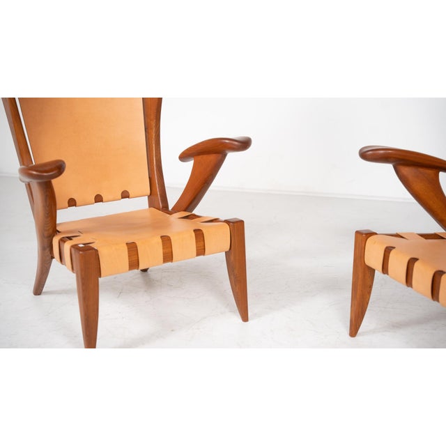 Mid-Century Pair of Highback Armchairs by Guglielmo Pecorini, Italy, 1930s - New Leather This piece is attributed to the...