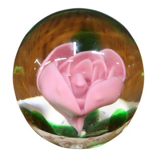 Selkirk Scottish Art Glass Pink Rose Paperweight For Sale