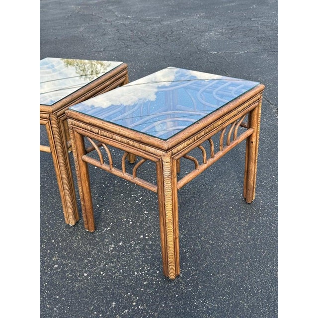 Brown Jordan Pair of Rattan Bamboo End Tables Attributed to Brown Jordan For Sale - Image 4 of 12