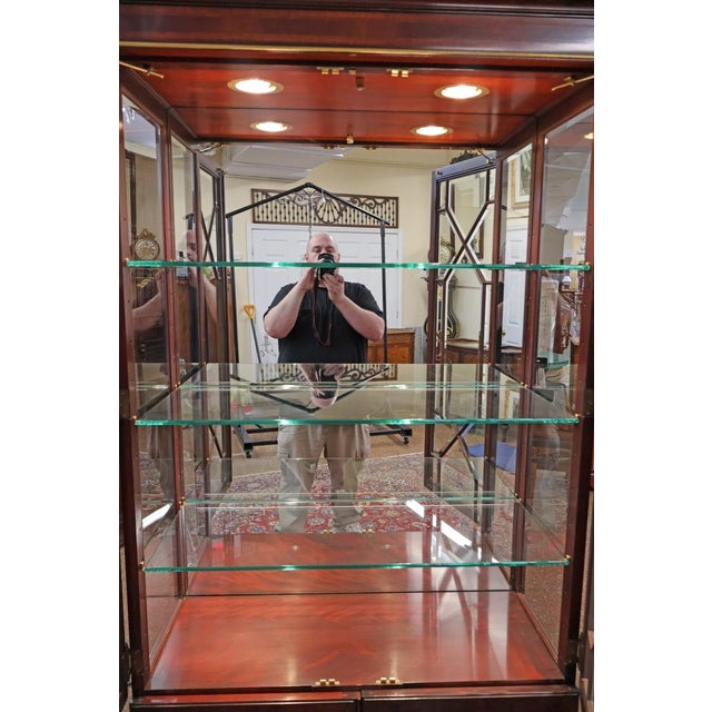 Pair of Karges Mahogany Chinese Chippendale Beveled Crystal Glass Cabinets For Sale - Image 16 of 17