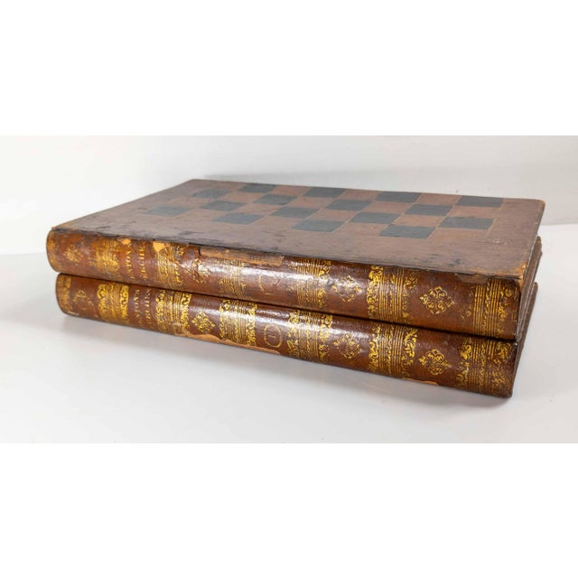 Wood 20th Century Faux Leather Book Game Box for Chess, Checkers or Backgammon For Sale - Image 7 of 13