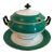 Vintage 1990s Green & White Gilded Lidded Sauce Boat With Underplate For Sale