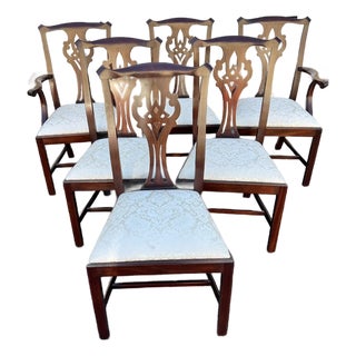 Late 20th Century Set of 6 Henkel Harris Model 102 Mahogany Chippendale Style Dining Room Chairs For Sale