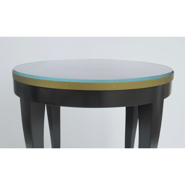C. 1980's Donghia "Essence" Collection Round Side/End Table Satin Black Lacquer Finish With Brushed Brass Details For Sale - Image 13 of 18